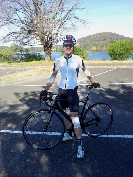 Partying like it's 2013. I would have liked netted tubular bandage, for the pro look, but I had to make do! (photo: Katrina)