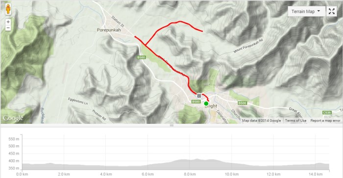 Stage 1 course map (including the roll from my motel).