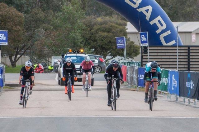 The final sprint -Womens B/C lead selection. Photo: Cycling Victoria facebook